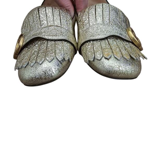 Gucci GG Marmont Fringe Ballet Flat Size 38 US 8 Gold Foil Leather Slipper - Picture 8 of 12